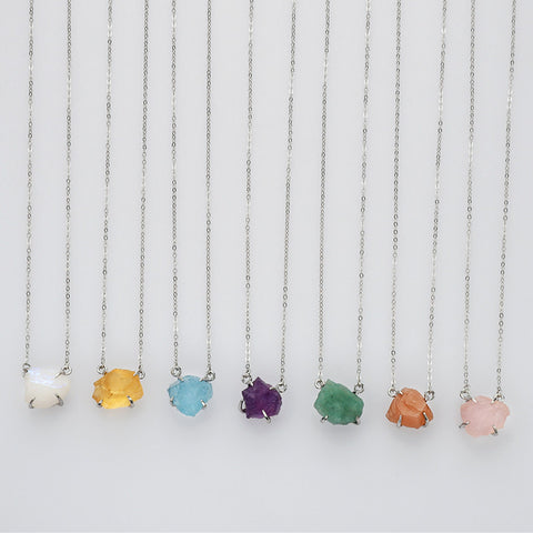 15.5" Sterling Silver Claw Raw Gemstone Necklace, Birthstone Necklace, Healing Crystal Stone Jewelry SS258NS