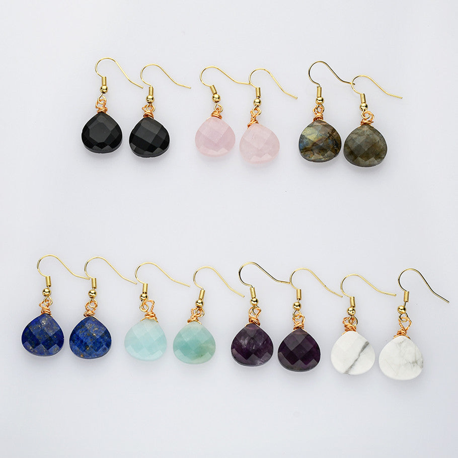 Teardrop Gold Multi Gemstone Earrings, Faceted Healing Crystal Stone Earring, Simple Fashion Jewelry WX2236