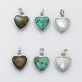 Silver Plated Gemstone Heart Pendants, Moonstone Labradorite Copper Turquoise Jewelry Pendant ZS0506