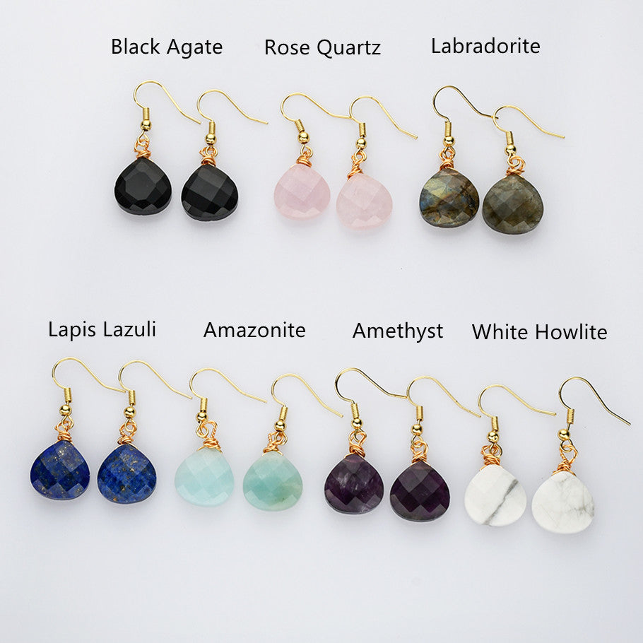 Teardrop Gold Multi Gemstone Earrings, Faceted Healing Crystal Stone Earring, Simple Fashion Jewelry WX2236