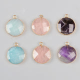 Gold Plated Round Natural Amethyst Rose Quartz Amazonite Faceted Charm G0948