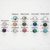 Hexagon Silver Gemstone Ring, Adjustable Size, Birthstone Ring, Natural Crystal Jewelry WX2233