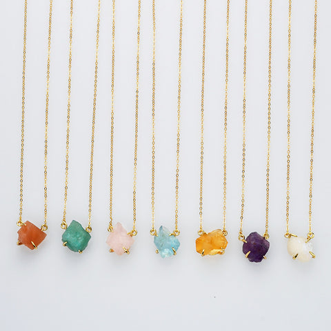 15.5" Gold Claw Raw Gemstone Necklace, S925 Sterling Silver Chain, Birthstone Necklace, Healing Crystal Stone Jewelry SS258NG