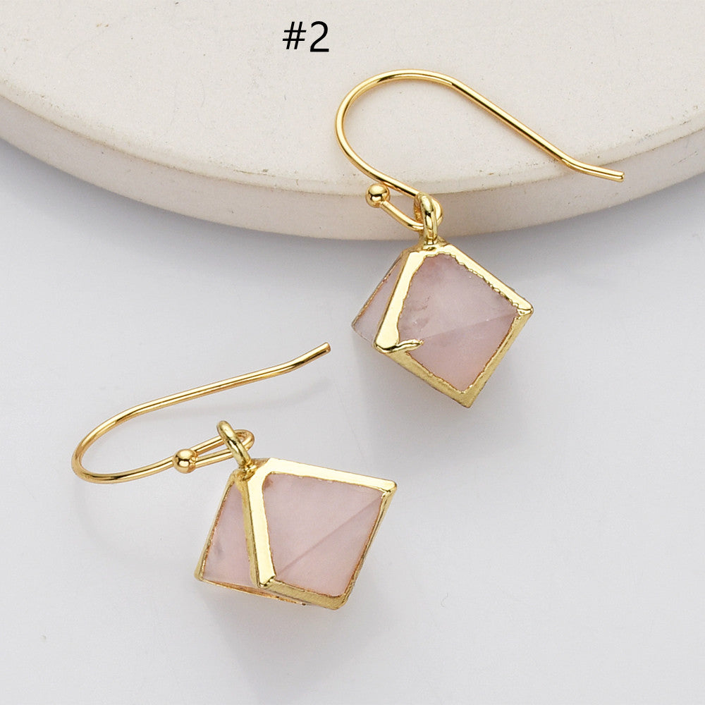 pyramid rose quartz earrings