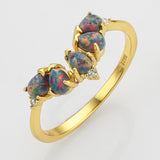 925 Sterling Silver Gold Drop Black Opal CZ Ring, Fashion Jewelry SS273-1