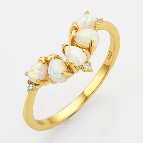 925 Sterling Silver Gold White Opal CZ Ring Fashion Jewelry SS272-1