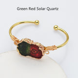 Gold Multi Gemstone Bracelet, Solar Quartz, Agate Druzy Slice Bangle Cuff, Handmade Boho Jewlery WX2237
