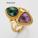 Unique Triangle Amethyst & Teardrop Gemstone Ring, Gold Plated, Faceted Stone Ring, Adjustable, Crystal Jewelry WX2231
