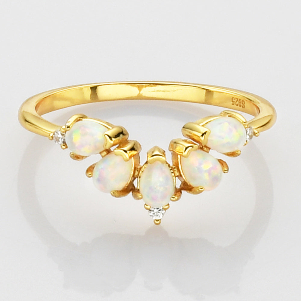 925 Sterling Silver Gold White Opal CZ Ring Fashion Jewelry SS272-1