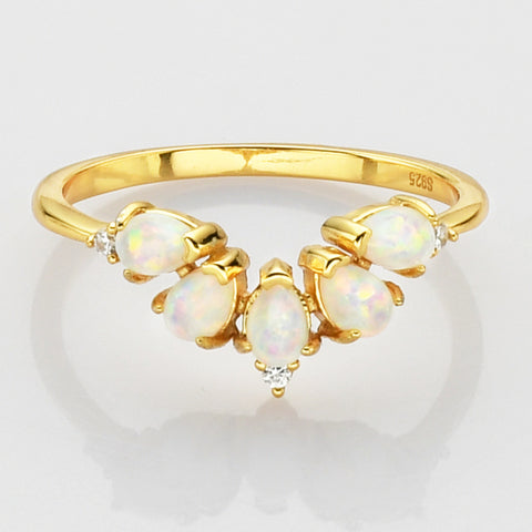 925 Sterling Silver Gold White Opal CZ Ring Fashion Jewelry SS272-1