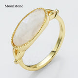 Gold Plated Oval Birthstone Gemstone Faceted Ring, Healing Boho Crystal Jewlery ZG0509