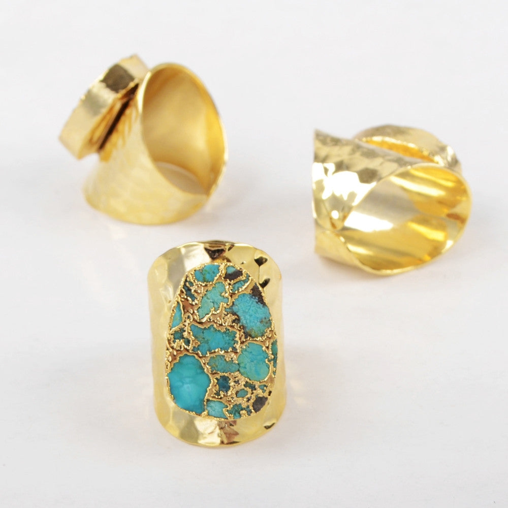 Gold Plated Natural Copper Turquoise Gemstone Band Ring G1284