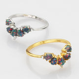 925 Sterling Silver Drop Black Opal Ring, CZ Pave Fashion Jewelry SS273-4