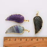 Gold Wing Gemstone Pendant Bead, Amethyts Fluorite Labradorite Jewelry Pendant WX2238
