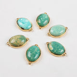 Gold Plated Oval Natural Turquoise Connector Double Loops, For Jewelry Making G0415