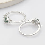 925 Sterling Silver White CZ Hexagon Moss Agate Faceted Ring SS277