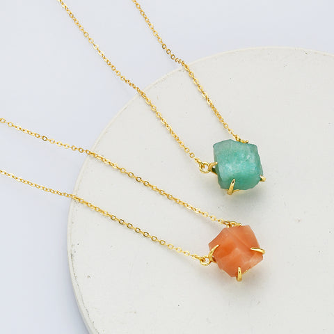 15.5" Gold Claw Raw Gemstone Necklace, S925 Sterling Silver Chain, Birthstone Necklace, Healing Crystal Stone Jewelry SS258NG