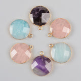 Gold Plated Round Natural Amethyst Rose Quartz Amazonite Faceted Charm G0948