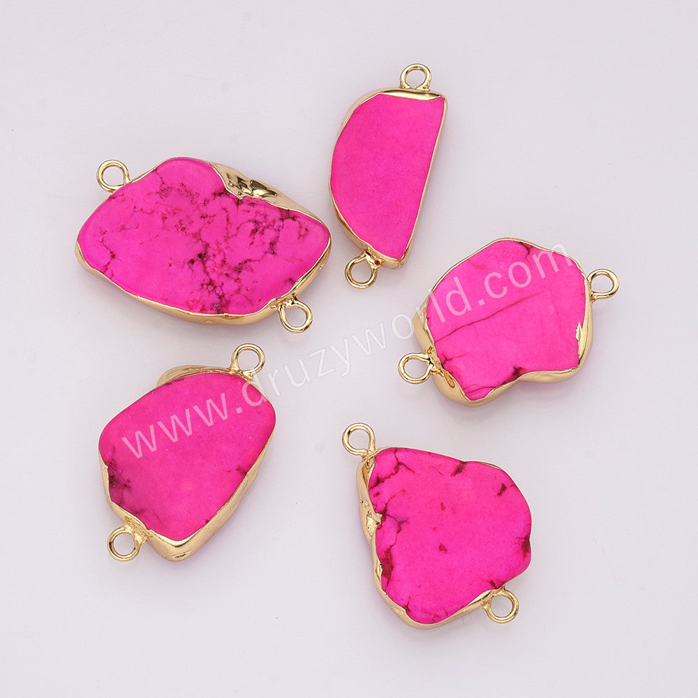 Gold Plated Freeform Pink Howlite Turquoise Connectors, For Jewelry Making AL760