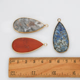 Teardrop Gold Multi Gemstone Pendant Bead, Amethyst Jasper Stone Charm, Wholesale Supply WX2216