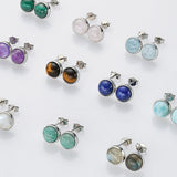 S925 Sterling Silver Bezel Round Polished Gemstone Stud Earrings, Birthstone Jewelry SS262