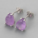 S925 Sterling Silver Claw Pear Cut Amethyst Faceted Stud Earrings, Gemstone Crystal Post Earring, Birthstone Jewelry SS328ES
