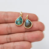 Gold Plated Teardrop Gemstone Pendant, Faceted Pear Crystal Stone Charm, Making Jewelry Craft ZG0508