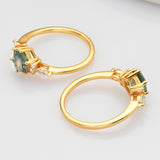 Gold Plated 925 Sterling Silver White CZ Hexagon Moss Agate Faceted Ring SS276RG