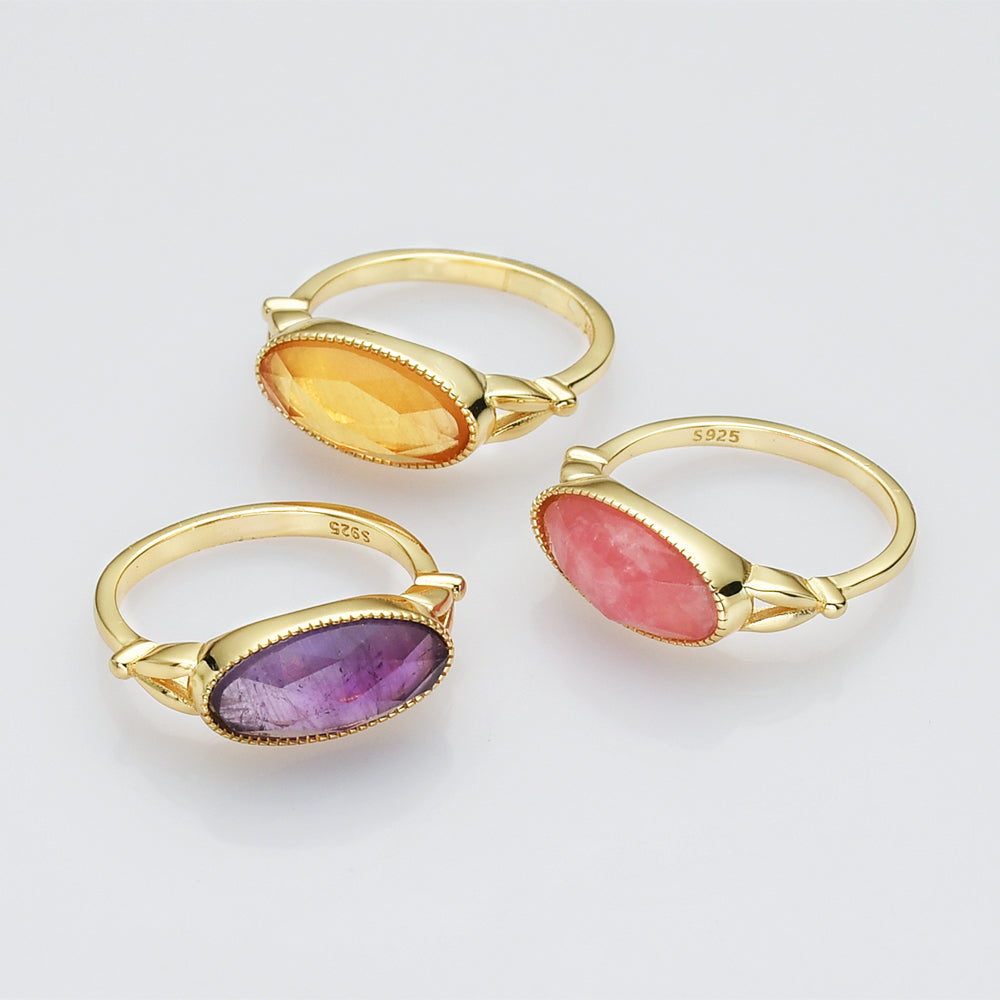 Faceted Oval Birthstone Ring Gold Plated, Healing Boho Jewlery