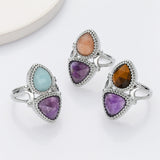 Unique Triangle Amethyst & Teardrop Gemstone Ring, Silver Plated, Faceted Stone Ring, Adjustable, Crystal Jewelry WX2234