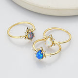 925 Sterling Silver Claw Opal Ring in Gold Plated, CZ Micro Pave, Teardrop Fire Opal Jewelry SS264RG