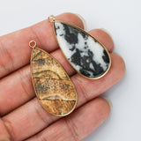 Teardrop Gold Multi Gemstone Pendant Bead, Amethyst Jasper Stone Charm, Wholesale Supply WX2216