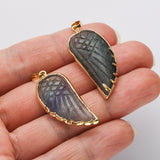 Gold Wing Gemstone Pendant Bead, Amethyts Fluorite Labradorite Jewelry Pendant WX2238