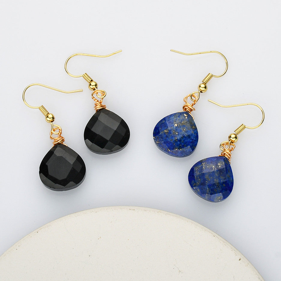 Teardrop Gold Multi Gemstone Earrings, Faceted Healing Crystal Stone Earring, Simple Fashion Jewelry WX2236 lapis lazuli earrings, black agate earrings