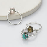 S925 Sterling Silver Claw Teardrop Faceted Gemstone Ring, CZ Micro Pave Birthstone Jewelry SS257RS