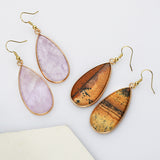 Teardrop Gold Gemstone Earrings, Amethyst Rose Quartz Lapis Jasper Stone Drop Earring WX2217