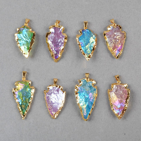 Arrowhead Gold Plated Rainbow Titanium Quartz Pendant Bead G0525
