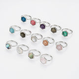Hexagon Silver Gemstone Ring, Adjustable Size, Birthstone Ring, Natural Crystal Jewelry WX2233