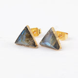 Gold Triangle Gemstone Faceted Stud Earrings, Healing Crystal Earring, Boho Jewelry G1300