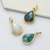 Gold Plated Teardrop Gemstone Pendant, Faceted Pear Crystal Stone Charm, Making Jewelry Craft ZG0508