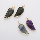 Gold Wing Gemstone Pendant Bead, Amethyts Fluorite Labradorite Jewelry Pendant WX2238