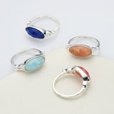 Silver Plated Oval Birthstone Ring Gemstone Faceted Ring, Healing Boho Crystal Jewlery Ring ZS0509
