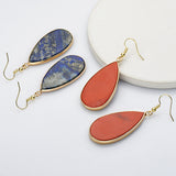 Teardrop Gold Gemstone Earrings, Amethyst Rose Quartz Lapis Jasper Stone Drop Earring WX2217