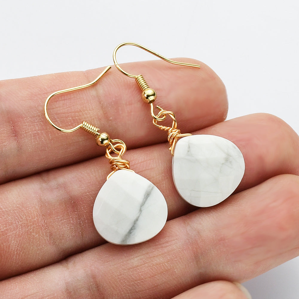 Teardrop Gold Multi Gemstone Earrings, Faceted Healing Crystal Stone Earring, Simple Fashion Jewelry WX2236