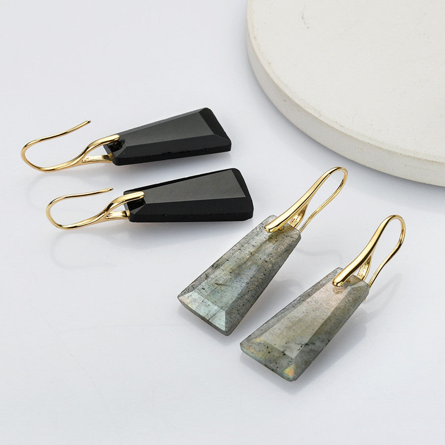faceted black onyx agate earrings, labradorite earrings, drop earrings