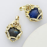 Unique Gold Plated Rose Flower Oval Gemtone Pendant, Polished Egg Stone Pendant, Healing Crystal Jewelry WX2227