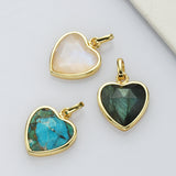 Gold Faceted Gemstone Heart Charms & Pendants, Moonstone Labradorite Copper Turquoise Jewelry Pendant ZG0506