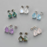 S925 Sterling Silver Claw Pear Cut Amethyst Faceted Stud Earrings, Gemstone Crystal Post Earring, Birthstone Jewelry SS328ES