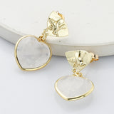 Heart Gold Bee Gemstone Earrings, Faceted Birthstone Earring, Healing Crystal Quartz Jewelry WX2235