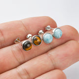 S925 Sterling Silver Bezel Round Polished Gemstone Stud Earrings, Birthstone Jewelry SS262